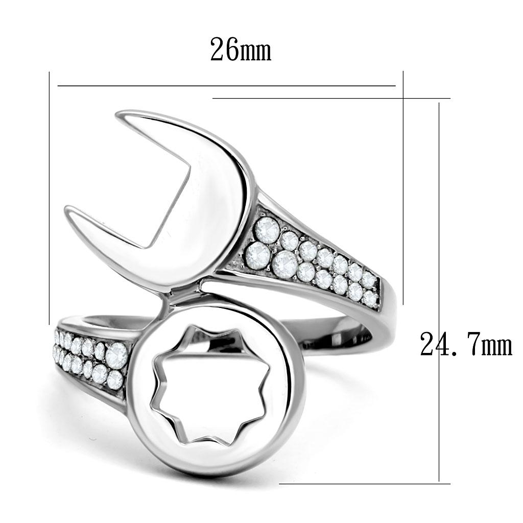 TK3097 - High polished (no plating) Stainless Steel Ring with AAA Grade CZ  in Clear-1