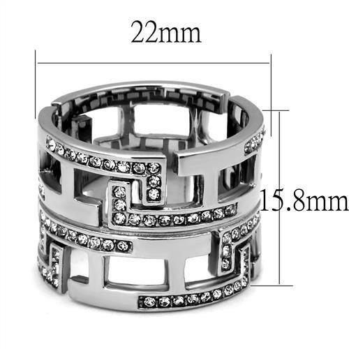 TK3105 - High polished (no plating) Stainless Steel Ring with Top Grade Crystal  in Clear-1