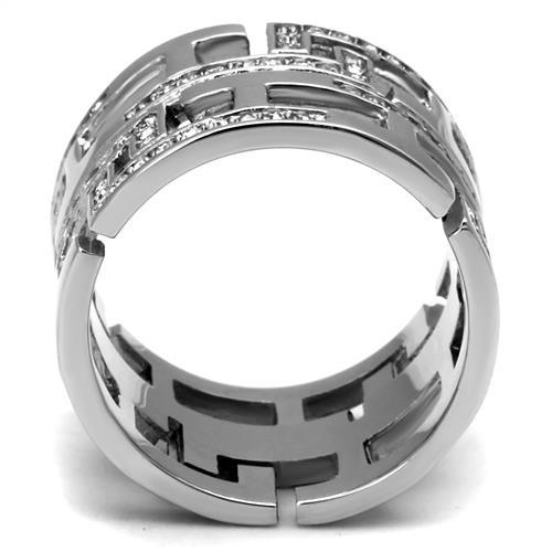 TK3105 - High polished (no plating) Stainless Steel Ring with Top Grade Crystal  in Clear-2
