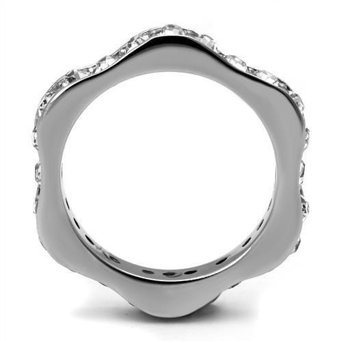 TK3106 - High polished (no plating) Stainless Steel Ring with Top Grade Crystal  in Clear-2