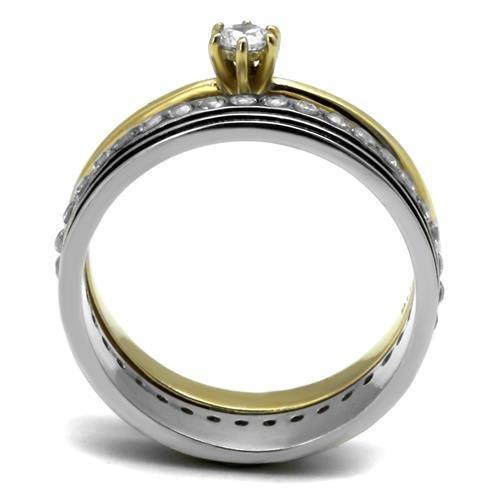 TK3108 - Two-Tone IP Gold (Ion Plating) Stainless Steel Ring with AAA Grade CZ  in Clear-2
