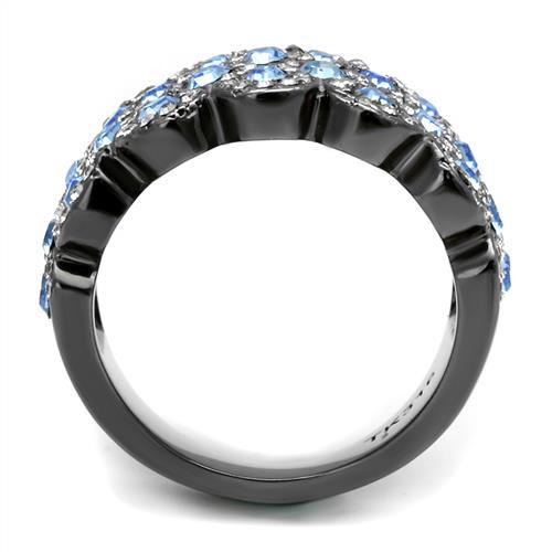 TK3111 - IP Light Black  (IP Gun) Stainless Steel Ring with Top Grade Crystal  in Light Sapphire-2