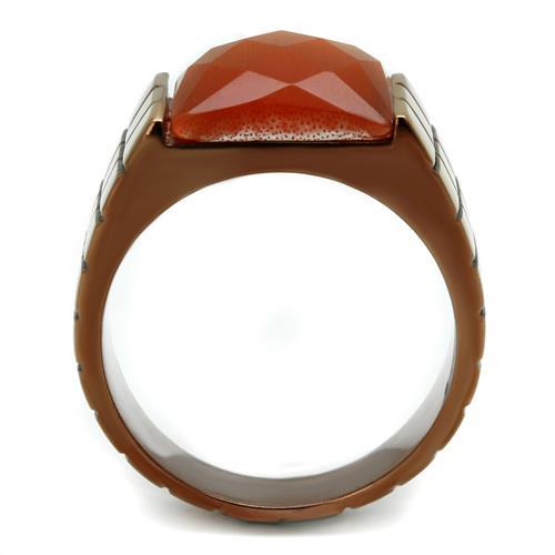 TK3114 - IP Coffee light Stainless Steel Ring with Semi-Precious Cat Eye in Orange-2