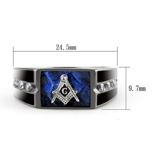 TK3116 - Two-Tone IP Black Stainless Steel Ring with AAA Grade CZ  in Clear-1