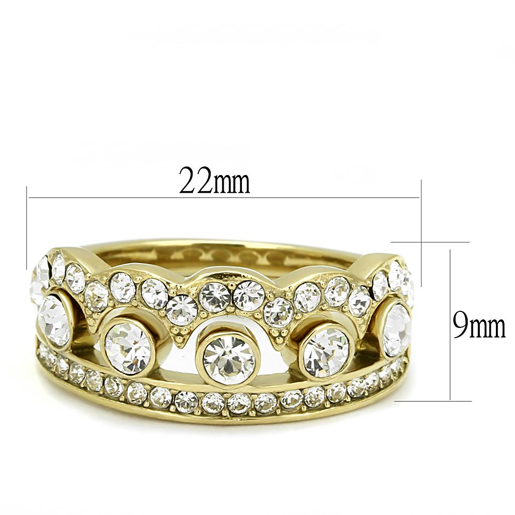 TK3123 - IP Gold(Ion Plating) Stainless Steel Ring with Top Grade Crystal  in Clear-1
