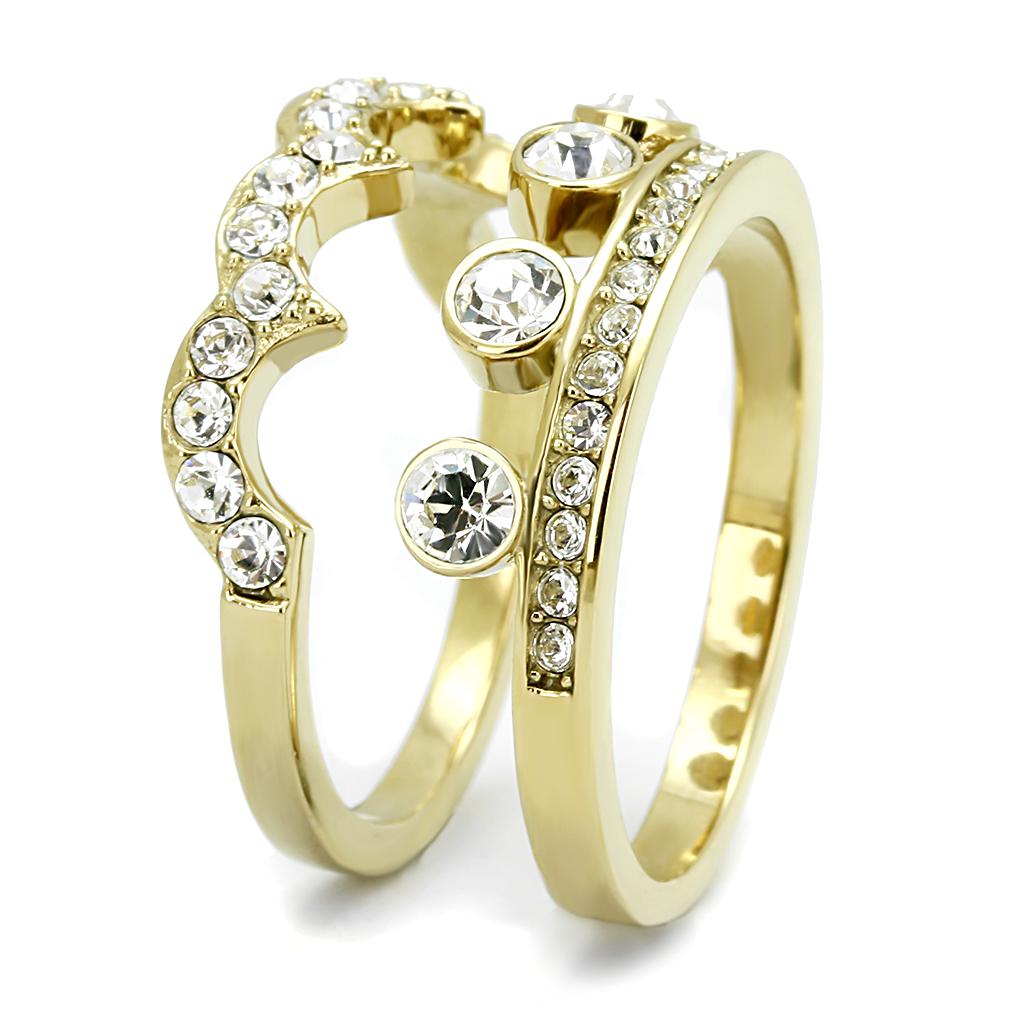 TK3123 - IP Gold(Ion Plating) Stainless Steel Ring with Top Grade Crystal  in Clear-3