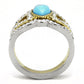 TK3124 - Two-Tone IP Gold (Ion Plating) Stainless Steel Ring with Synthetic Turquoise in Turquoise-2