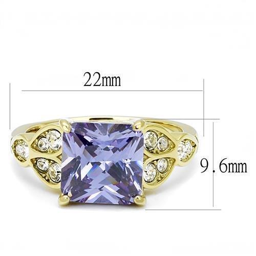 TK3125 - IP Gold(Ion Plating) Stainless Steel Ring with AAA Grade CZ  in Light Amethyst-1