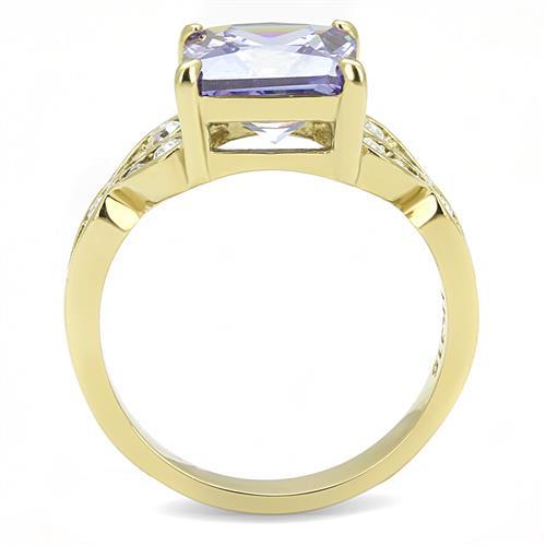 TK3125 - IP Gold(Ion Plating) Stainless Steel Ring with AAA Grade CZ  in Light Amethyst-2