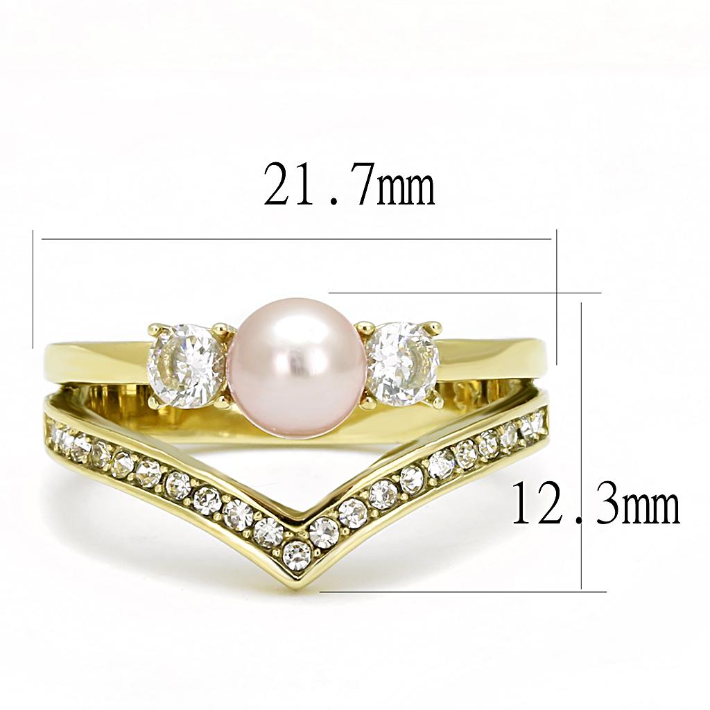 TK3126 - IP Gold(Ion Plating) Stainless Steel Ring with Synthetic Pearl in Rose-1