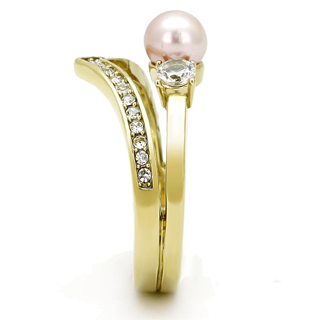 TK3126 - IP Gold(Ion Plating) Stainless Steel Ring with Synthetic Pearl in Rose-3
