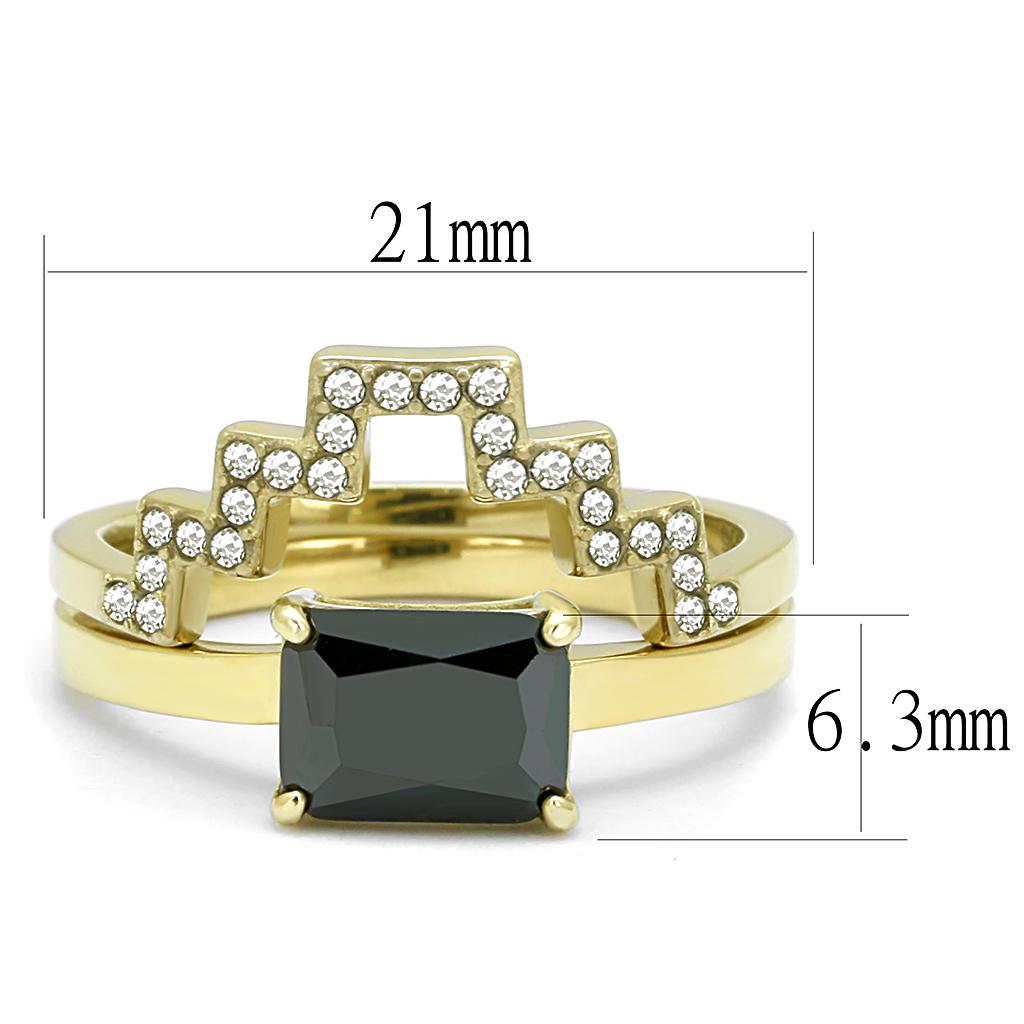 TK3127 - IP Gold(Ion Plating) Stainless Steel Ring with AAA Grade CZ  in Black Diamond-1
