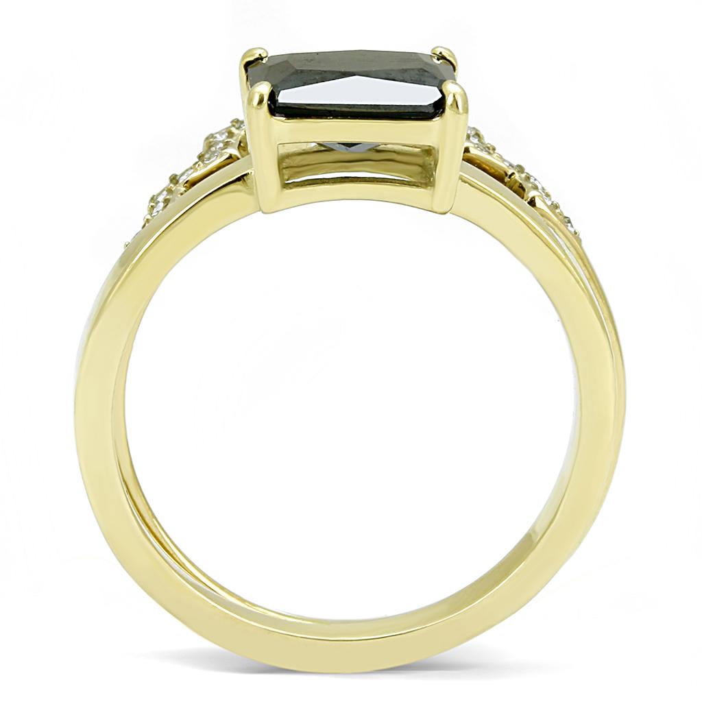 TK3127 - IP Gold(Ion Plating) Stainless Steel Ring with AAA Grade CZ  in Black Diamond-2