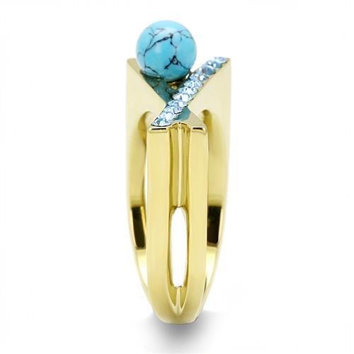 TK3130 - IP Gold(Ion Plating) Stainless Steel Ring with Synthetic Turquoise in Turquoise-3