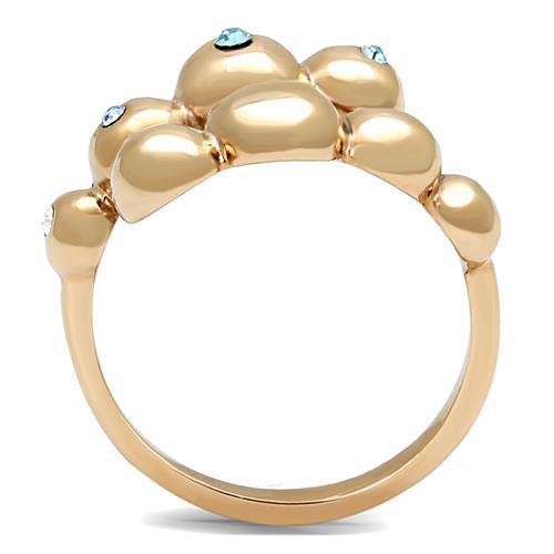 TK3131 - IP Rose Gold(Ion Plating) Stainless Steel Ring with Top Grade Crystal  in Sea Blue-2