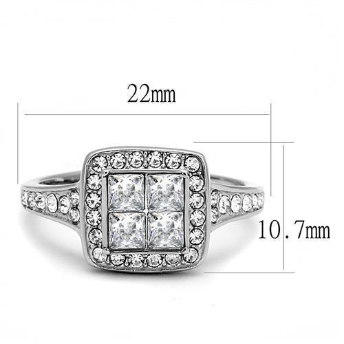 TK3137 - High polished (no plating) Stainless Steel Ring with AAA Grade CZ  in Clear-1