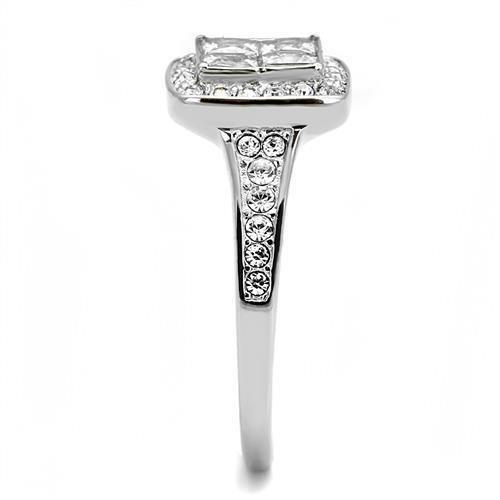 TK3137 - High polished (no plating) Stainless Steel Ring with AAA Grade CZ  in Clear-3