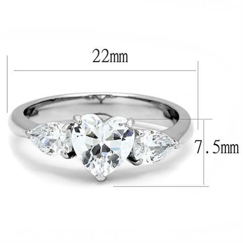 TK3138 - High polished (no plating) Stainless Steel Ring with AAA Grade CZ  in Clear-1