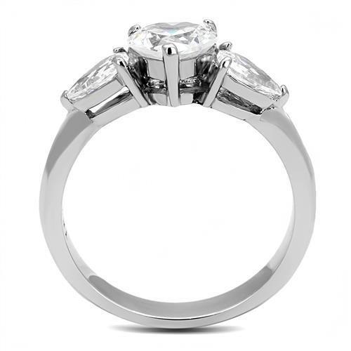 TK3138 - High polished (no plating) Stainless Steel Ring with AAA Grade CZ  in Clear-2