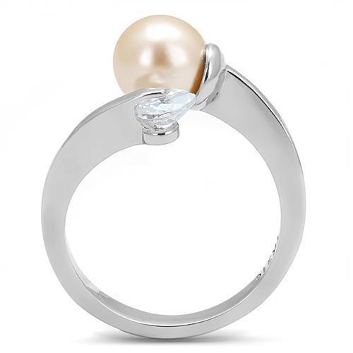 TK3139 - High polished (no plating) Stainless Steel Ring with Synthetic Pearl in Light Peach-2