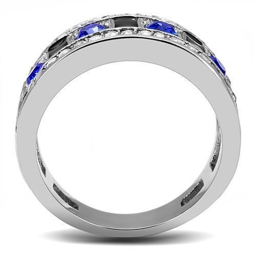 TK3141 - High polished (no plating) Stainless Steel Ring with Top Grade Crystal  in Sapphire-2