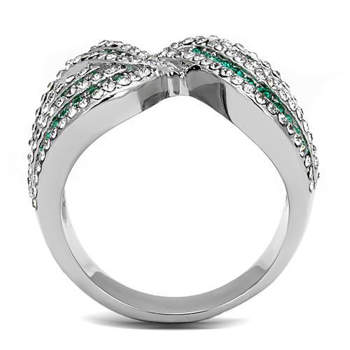 TK3142 - High polished (no plating) Stainless Steel Ring with Top Grade Crystal  in Emerald-2