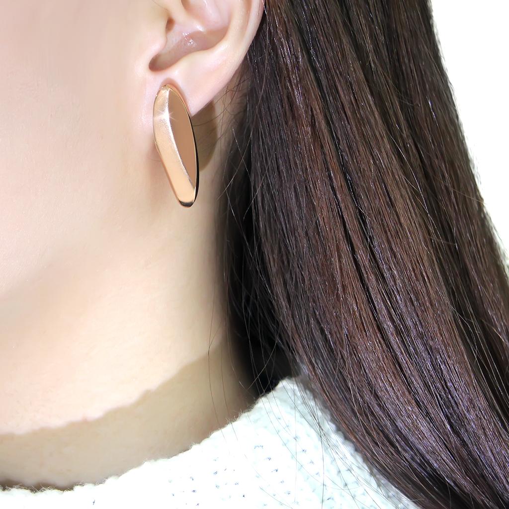 TK3154 - IP Rose Gold(Ion Plating) Stainless Steel Earrings with No Stone-2