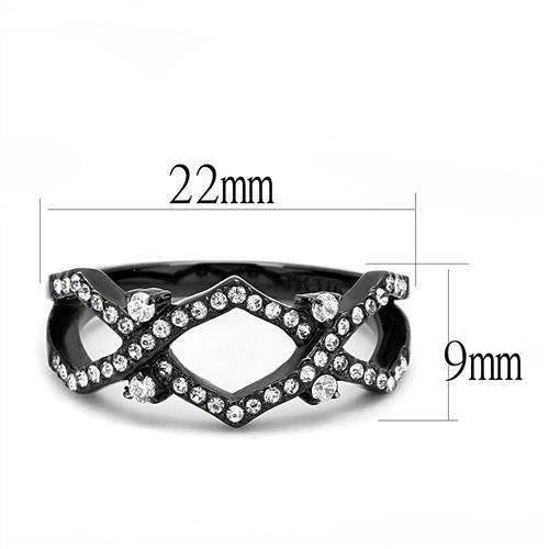 TK3165 - IP Black(Ion Plating) Stainless Steel Ring with AAA Grade CZ  in Clear-1