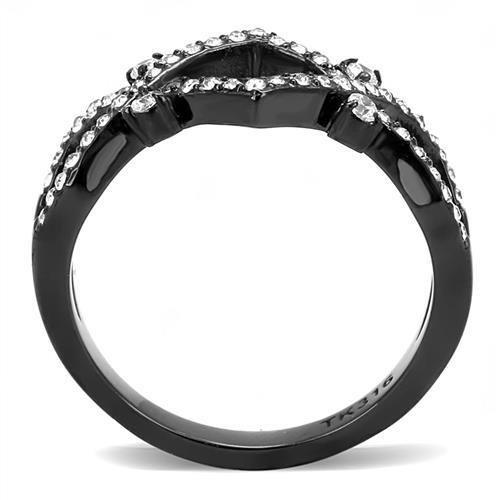 TK3165 - IP Black(Ion Plating) Stainless Steel Ring with AAA Grade CZ  in Clear-2