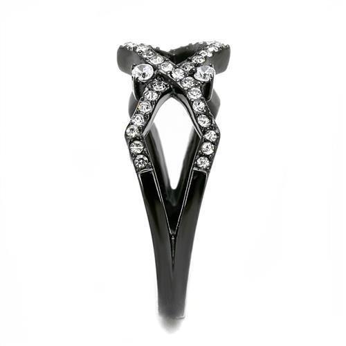 TK3165 - IP Black(Ion Plating) Stainless Steel Ring with AAA Grade CZ  in Clear-3