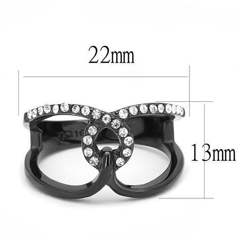TK3166 - IP Black(Ion Plating) Stainless Steel Ring with Top Grade Crystal  in Clear-1