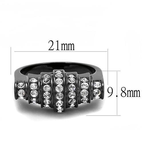 TK3167 - IP Black(Ion Plating) Stainless Steel Ring with Top Grade Crystal  in Clear-1
