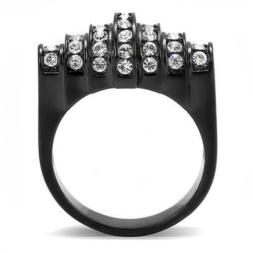 TK3167 - IP Black(Ion Plating) Stainless Steel Ring with Top Grade Crystal  in Clear-2