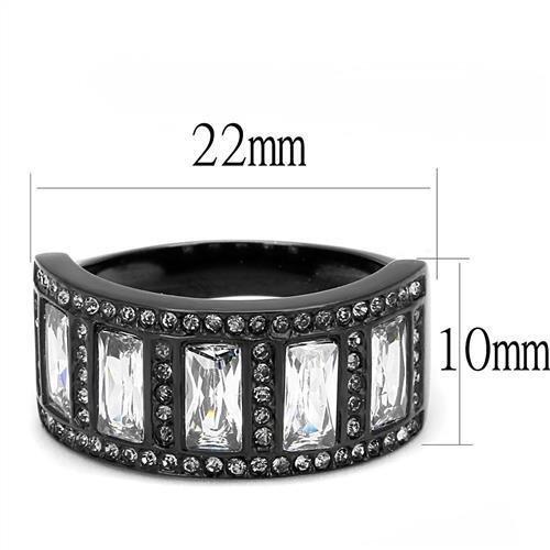 TK3168 - IP Black(Ion Plating) Stainless Steel Ring with AAA Grade CZ  in Clear-1