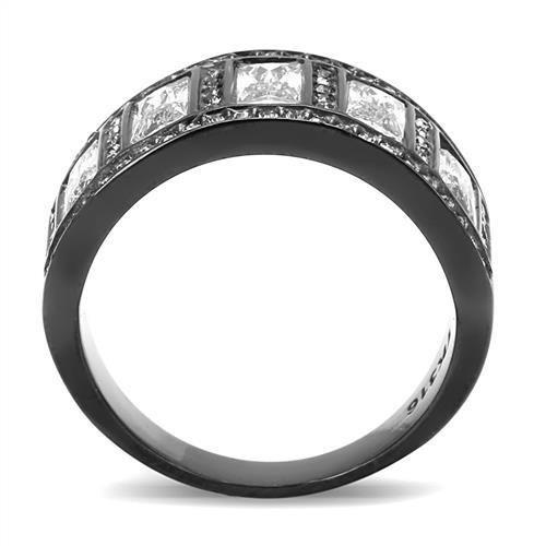 TK3168 - IP Black(Ion Plating) Stainless Steel Ring with AAA Grade CZ  in Clear-2