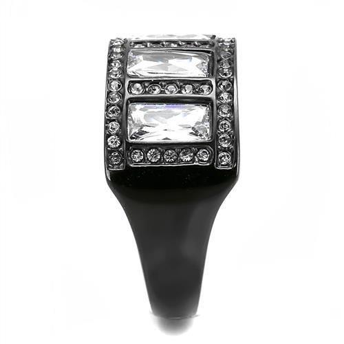 TK3168 - IP Black(Ion Plating) Stainless Steel Ring with AAA Grade CZ  in Clear-3
