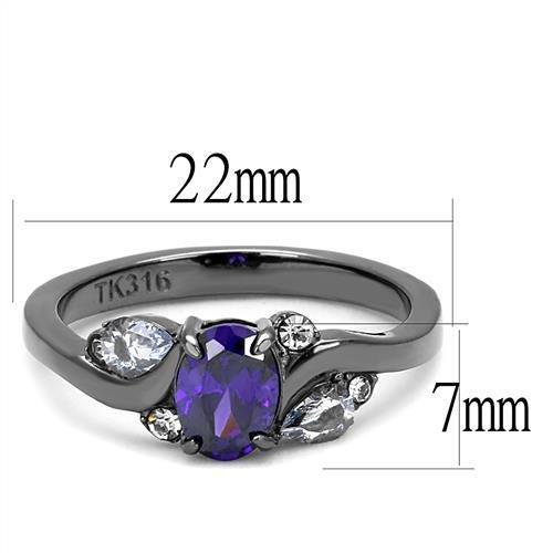 TK3169 - IP Light Black  (IP Gun) Stainless Steel Ring with AAA Grade CZ  in Tanzanite-1