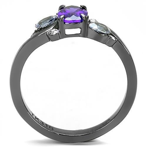 TK3169 - IP Light Black  (IP Gun) Stainless Steel Ring with AAA Grade CZ  in Tanzanite-2