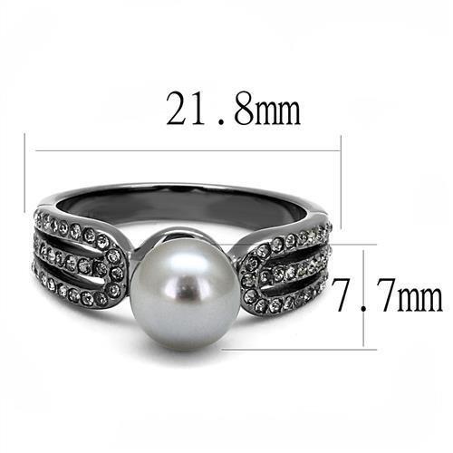 TK3170 - IP Light Black  (IP Gun) Stainless Steel Ring with Synthetic Pearl in Gray-1