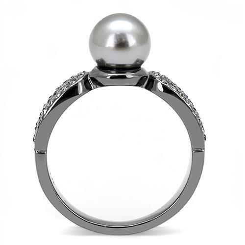 TK3170 - IP Light Black  (IP Gun) Stainless Steel Ring with Synthetic Pearl in Gray-2