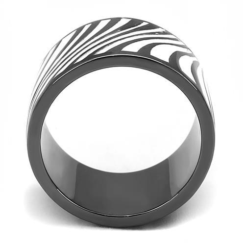 TK3171 - IP Light Black  (IP Gun) Stainless Steel Ring with Epoxy  in White-2
