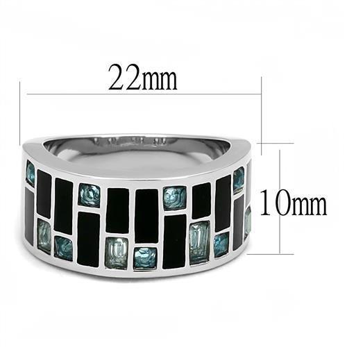 TK3175 - High polished (no plating) Stainless Steel Ring with Synthetic Synthetic Glass in Sea Blue-1