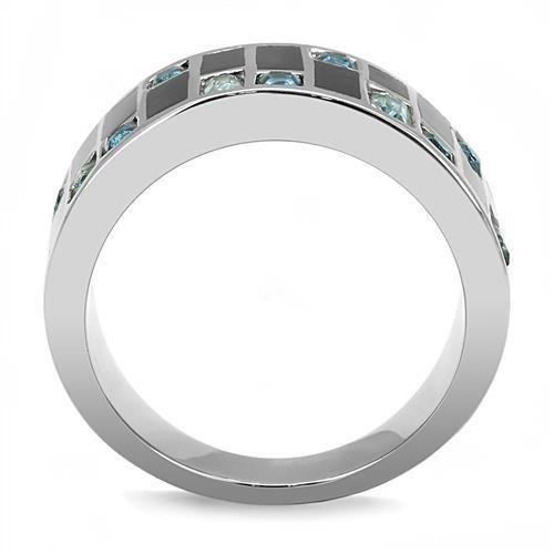 TK3175 - High polished (no plating) Stainless Steel Ring with Synthetic Synthetic Glass in Sea Blue-2
