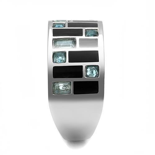 TK3175 - High polished (no plating) Stainless Steel Ring with Synthetic Synthetic Glass in Sea Blue-3