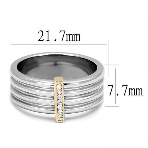 TK3176 - Two-Tone IP Rose Gold Stainless Steel Ring with Top Grade Crystal  in Clear-1