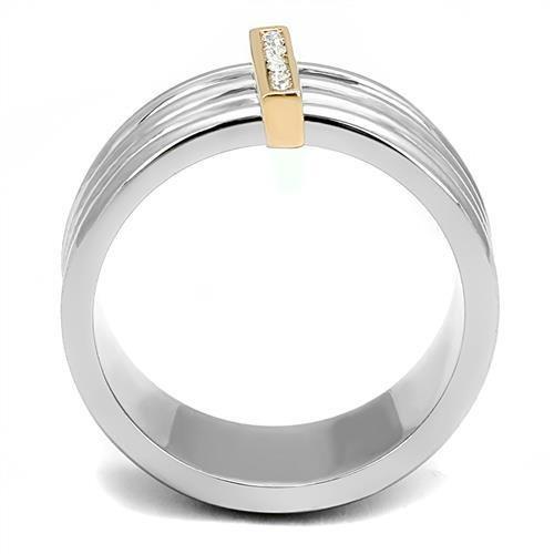 TK3176 - Two-Tone IP Rose Gold Stainless Steel Ring with Top Grade Crystal  in Clear-2