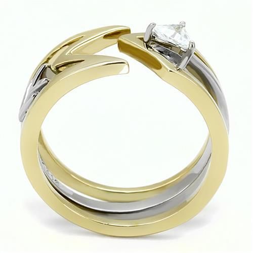 TK3183 - Two-Tone IP Gold (Ion Plating) Stainless Steel Ring with AAA Grade CZ  in Clear-2