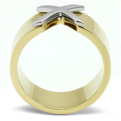 TK3185 - Two-Tone IP Gold (Ion Plating) Stainless Steel Ring with No Stone-2