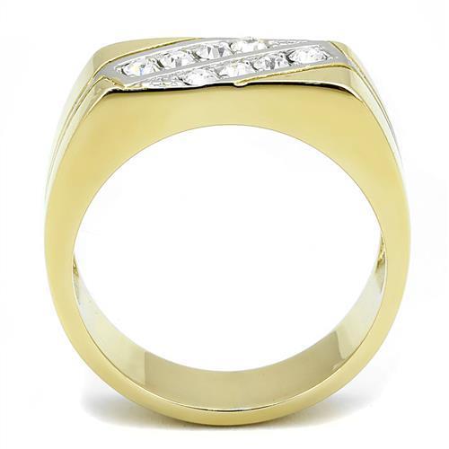 TK3186 - Two-Tone IP Gold (Ion Plating) Stainless Steel Ring with Top Grade Crystal  in Clear-2