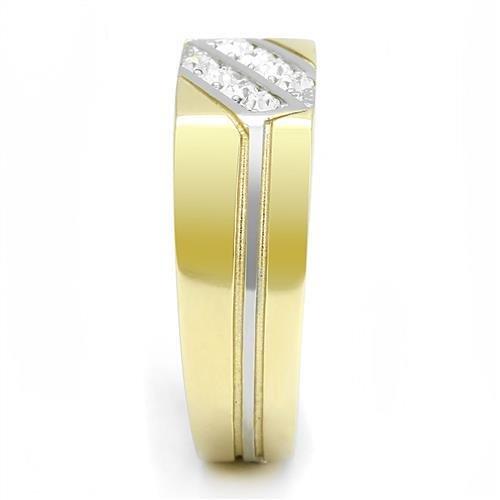TK3186 - Two-Tone IP Gold (Ion Plating) Stainless Steel Ring with Top Grade Crystal  in Clear-3